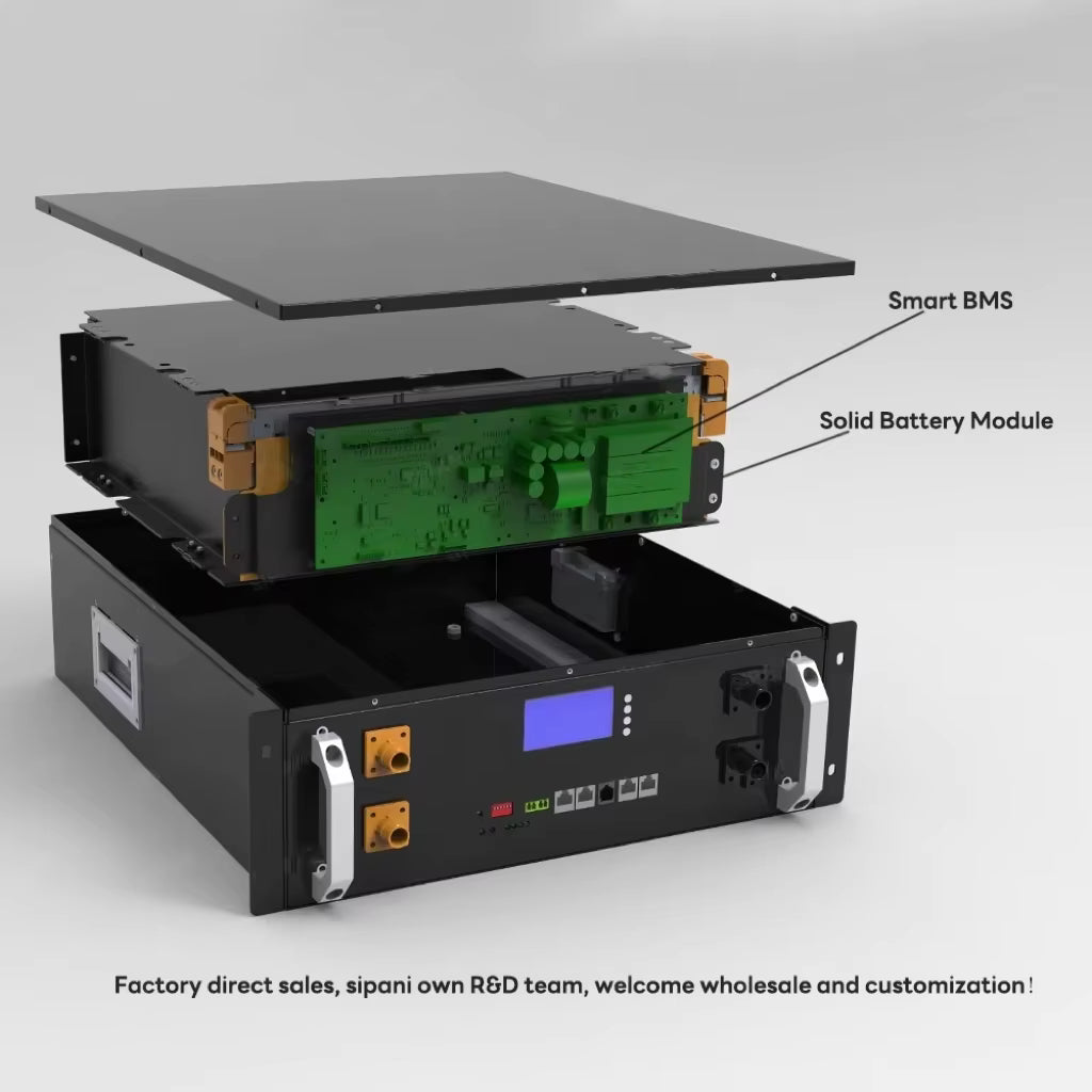 48V Solar Energy Storage Lithium Ion Battery Module with Hybrid Grid Connection CAN Communication Port and Server Rack